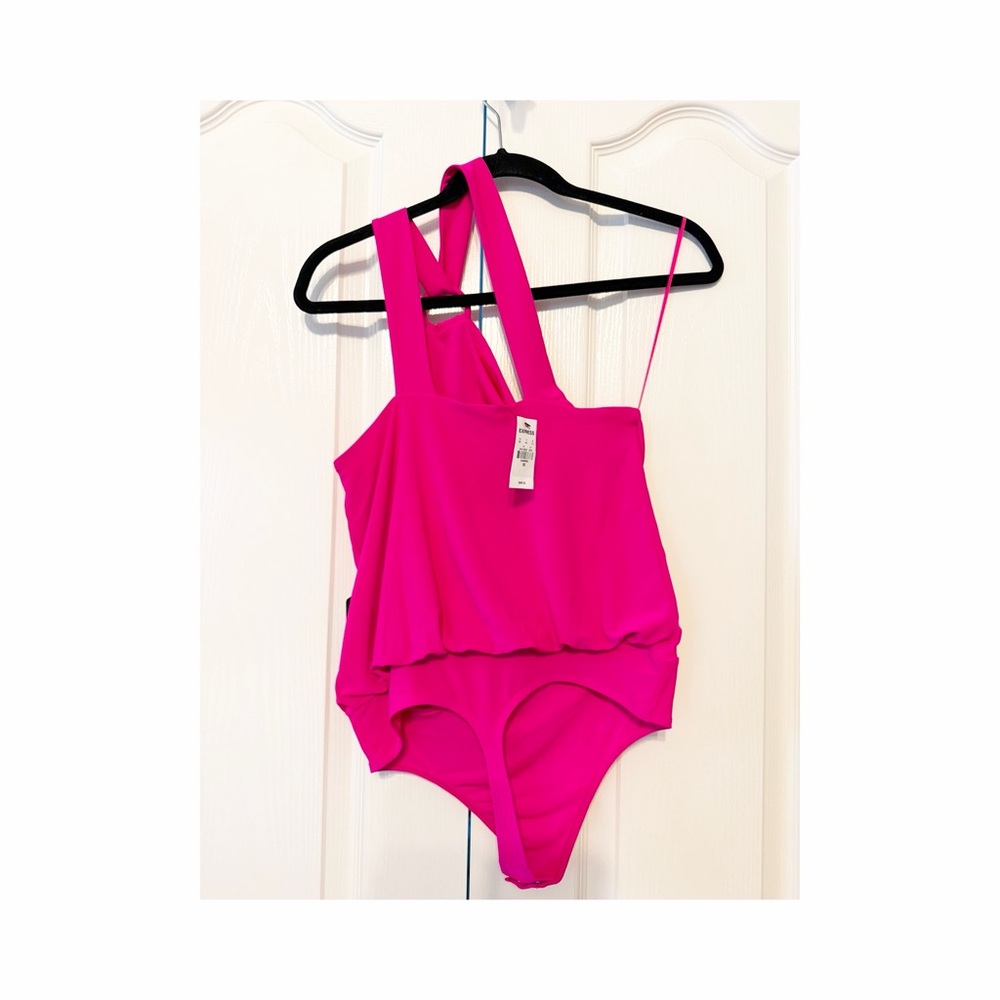 Express Skimming One Shoulder O-Ring Body Suit Fuchsia Color Size XS NWT - Picture 2 of 12
